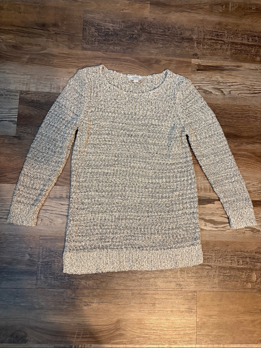 LOFT Cream and Gray Marled Scoop Neck Sweater